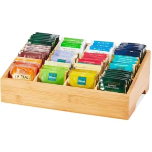 Factory Bamboo Tea and Food Storage Organizer Box Wooden Holder Case for Tea Bags Coffee Snacks Sugar and Small Packets