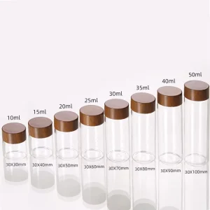 Factory Coffee Bean Portioning Jars 10ml Mini Golden Brown Wood Grain Lids Food Grade Lead Free Glass Bottles