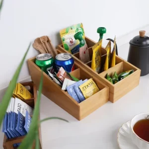 Factory Countertop Bamboo Storage Box Tray Organizer Display Rack for Tea Bags and Snacks Use for Food