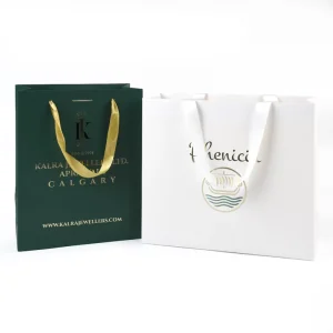 Factory Custom Gold Foil Stamping Luxury Paper Bag Custom Satin Ribbon Handle Jewelry Gift Shopping Bag