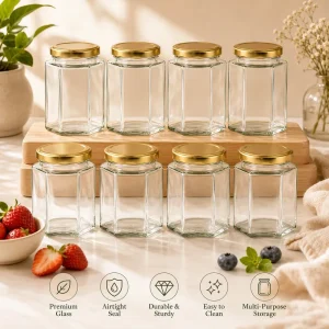 Factory Custom Hexagonal Glass Honey Jar 45ml-730ml with Metal Screw Lid Food Grade Empty Jam Storage Container OEM ODM