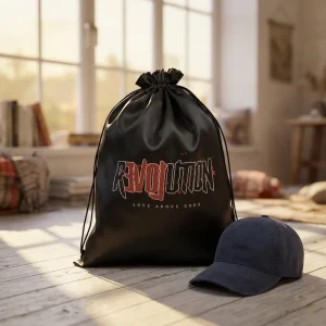 Factory Custom Logo Printed Black Silk Satin Drawstring Bag Luxury Dust Bag for Hats Handbags Underwear & Shoes Packaging