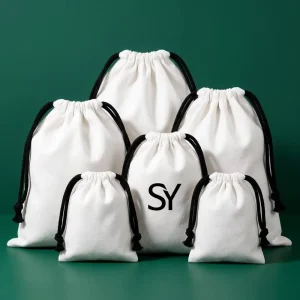 Factory Custom Printed Cotton Dust Cover Bags White Muslin Cotton Canvas Necklace Drawstring Bag Jewelry Pouches