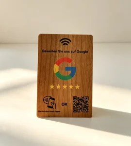 Factory Custom Wooden NFC Google Review Stand Table NTAG213 Display QR Code Card for Restaurant Social Media Card