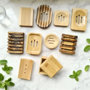 Factory Direct Bathroom Bamboo Wood Soap Dish Holder Square Natural Storage Soap Box Packing Container