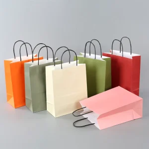Factory Direct Biodegradable Kraft Paper Handbag Small Gift Clothing Takeaway Milk Tea Dessert Packaging Bags with Rope Handle