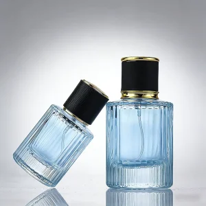 Factory Direct Eco friendly Leak Proof Glass Perfume Bottle 30ml 50ml Portable Pump Sprayer Cylinder Vertical Striped Clear