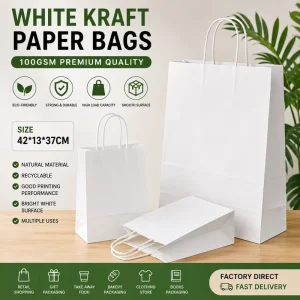 Factory Direct Shipping Eco Friendly Recycled White Kraft Paper Packaging Bags Biodegradable Reusable Cotton Rope Handle