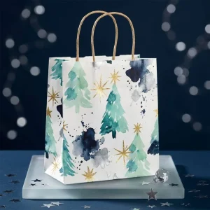 Factory Direct Supply Christmas White Kraft Paper Shopping Bags Personalized Xmas Pattern Print Gift Packaging Bags