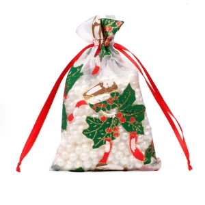 Factory Directly Sell Customized Printed Organza Drawstring Bags Gift Packaging Reusable Organza Pouch for Candy Gift Cosmetic