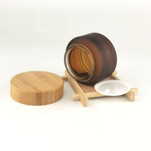 Factory Frosted Glass Cosmetic Jars Bamboo Wood Lids 6 Capacities Five Bottle Colors for Skincare Cream Subpackaging