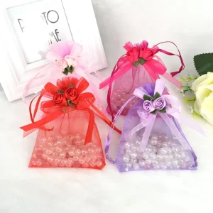Factory Price Custom Eco friendly Recyclable Organza Tote Bag Candy Jewelry Gift Packaging Transparent Mesh Drawstring Bag