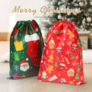 Factory Price Custom Logo Printed Eco Friendly Non Woven Christmas Drawstring Bag Reusable Gift Packaging Dust Pouch for Holiday