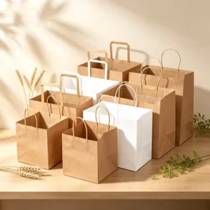 Factory Price Kraft Paper Takeaway Bag Custom Logo Printed Food Delivery Bag with Handle Low MOQ Support OEM ODM