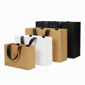 Factory Price Luxury Kraft Paper Shopping Bag With Ribbon Handle