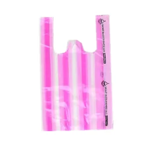 Factory Price Pink and White Striped Plastic Bags for Business with Logo