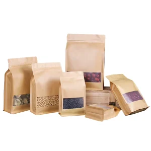 Factory Price Promotional Food Spice Paper Bags Flat Bottom Zipper Brown Paper Bags