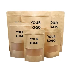 Factory Recyclable Zipper Brown Kraft Paper Bags Custom Brown Kraft Paper Pouch Stand up Pouch With Window