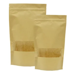 Factory Recyclable Zipper Brown Kraft Paper Bags Custom Brown Kraft Paper Stand up Pouch With Window