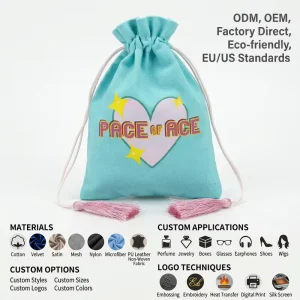 Factory Reusable 100% Cotton Canvas Drawstring Bag With Custom Logo Drawstring Gift Bag Dust Bag for Soaps, Jewelry, Glass, Perfume