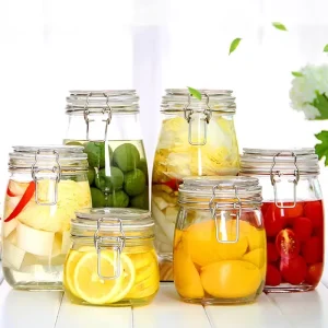 Factory Round Glass Jars with Stainless Steel Lids Swing Top Glass Storage Container