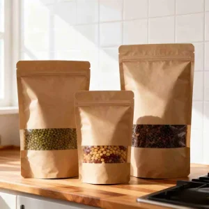 Factory Supplied Brown Kraft Stand up Biodegradable Doypack Digital Printing Resealable Kraft Paper Bag with Valve