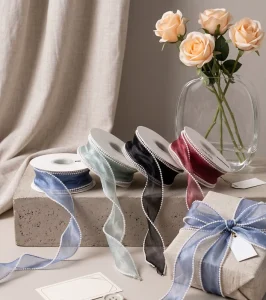 Factory Supply 4cm Pearl Trim Wave Organza Ribbon Large Roll Floral Cake Bouquet Packaging Ribbon Support Custom Logo Printing