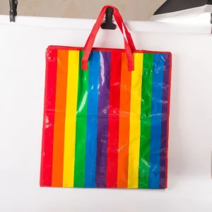 Factory Supply Fashion PP Woven Tote Bag Laminated With Color Printing Thickened Plastic Woven Bag Rainbow Zipper