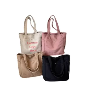 Factory Supply Soft Corduroy Tote Bags Large Multi Pocket Women Student Daily Reusable Shopping Shoulder Bag