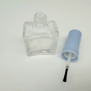 Factory Transparent 10ml Nail Polish Oil Glass Bottle with Blue Cap Brush Screen Printing Customized Color