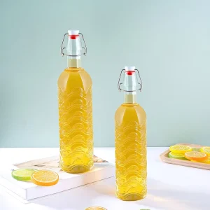 Factory Transparent Empty 1 Liter Glass Swing Top Bottle with Airtight Lid for Juicing and Drinks