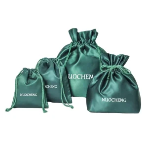 Fashion Beige Satin Wig Bags Hair Packaging Custom Logo Dust Pouches Satin Drawstring Bags for Clothing