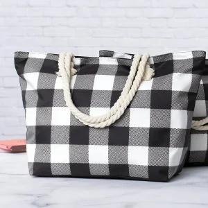 Fashion Eco-Friendly Personalized Canvas Plaid Portable Large Capacity Outdoor Travel Tote Bag Girls