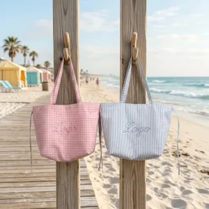 Fashion Eco Friendly Personalized Plaid Large Capacity Portable Shopping Outdoor Beach Tote Bag Ladies