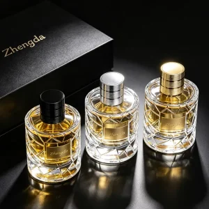 Fast Shipping Delicate Transparent Cylinder Glass Bottles 100ml Pump Sprayer Cosmetic Perfume Refill Jars with Decal
