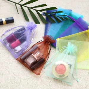 Fast Shipping Promotional Bulk Vintage Portable Organza Gift Packaging Bags Small Mesh Drawstring Bags Made Polyester