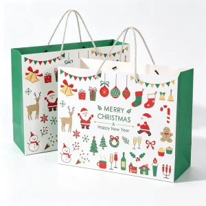Festive Christmas Tote Full Print Santa & Reindeer for Holiday Parties & Family Gatherings Packaging Bags Custom