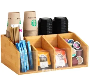 Flexible Design Wooden Desktop Storage Box Bar Coffee Capsule Paper Cup Straw Sorting Countertop Finishing Box