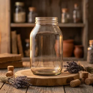 Flint Glass Storage Jar Wide Mouth Threaded Finish Kitchen Jam Fruit Container