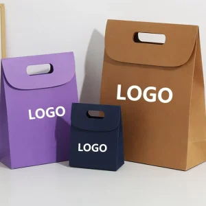 Flip Top Kraft Paper Gift Bag with w Handle Custom Logo Eco Friendly Small Gift Bags for Promotion