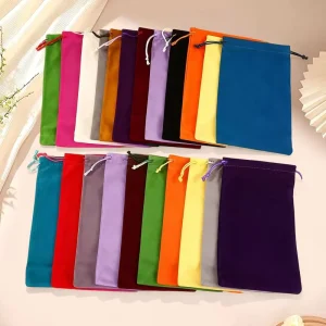 Flocking Storage Bag Custom Logo Printed Gift Jewelry Flocking Bag Small Drawstring Dust Pouch Bag