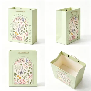 Floral Print Flower Tote Bags Natural Rope Handle Romantic Bouquet Gift Packaging Carrier Bags Custom Logo For Florist