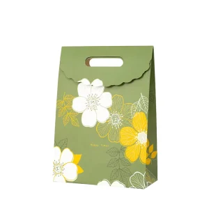 Floral Print Gift Paper Bags with Handle Green Red Flower Pattern Hand Tote Bags for Birthday Wedding Holiday Present