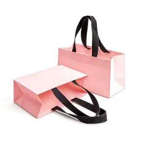 Foldable Classic Eco Handmade Offset Laminated Pink Custom Size Shopping Paper Bags with Handles Apparel & Footwear Packaging