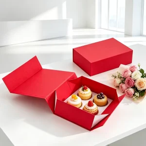 Foldable Rigid Cardboard Self Erecting Portable Gift Packaging Red Paper Box Customized Black Red White Grey Matte Glossy