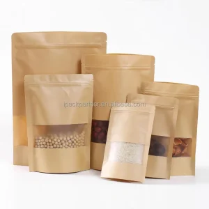 Food Coffee Cookie Stand up Three Sides Sealed Ziplock Brown Kraft Paper Bag Recycled Materials Gravure Printed for Packaging