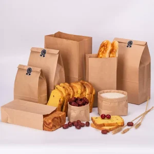 Food Delivery Single use Packaging Bags for Storing Oil resistant Bread and Toast Ready made Square bottomed Kraft Paper Bags