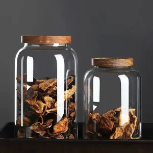 Food Glass Storage Kitchen Jars Glass Jars for Pantry with Wood Screw Lid