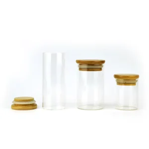 Food Grade Borosilicate Masala Jar Spice Jar Smell Proof Jar Stash Jar Custom Glass Jars with Bamboo Lid Multil Pack