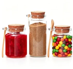 Food Grade Glass Honey Jar Cork Stopper With Spoon Kitchen Storage Pot for Jam Candy